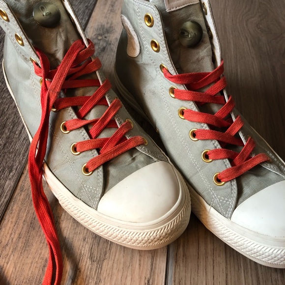 Custom Converse Boston High Tops Grey/Silver with Red Laces Men's Size 10 - Picture 2 of 15